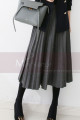 Mid-length gray pleated skirt for winter - Ref ju106 - 03