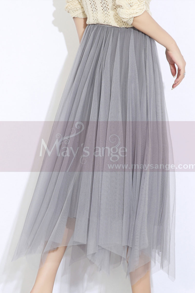 Gray asymmetric tulle skirt - Ref ju107 - 01