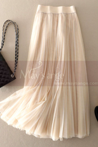 lovely long cream beige tulle skirt - ju108 #1