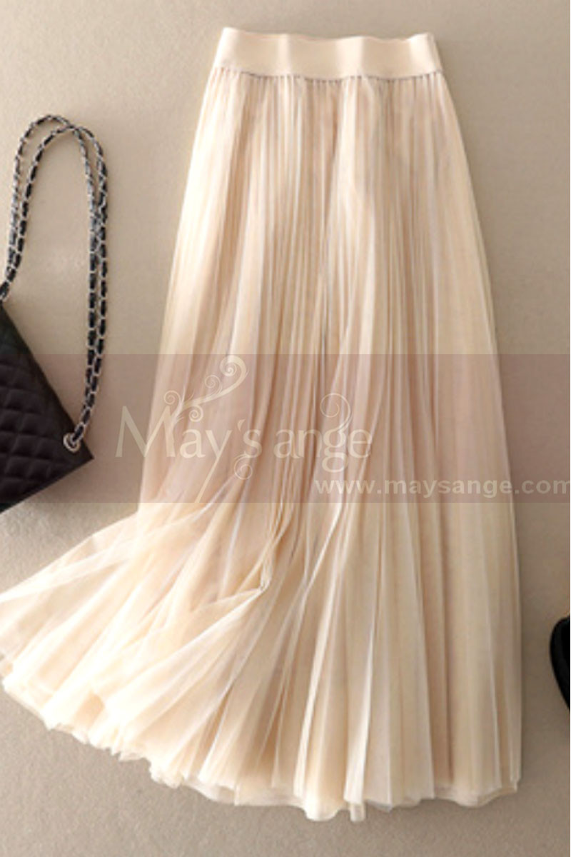 lovely long cream beige tulle skirt - Ref ju108 - 01