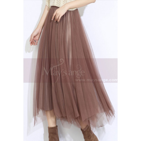 Jupe marron nude en tulle à coupe asymétrique