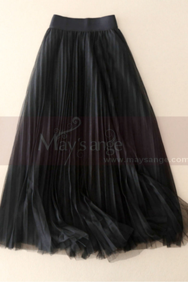 black pleated mid-length tulle skirt - Ref ju110 - 01