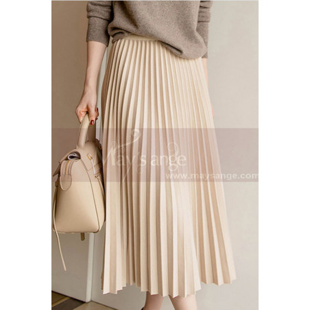 Jupe longue classe beige crème en satin épais