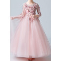 Robe princesse petite fille rose en tulle douce manches longues brodées - Ref TQ016 - 03