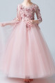 Little girl's princess dress in soft tulle with embroidered long sleeves - Ref TQ016 - 03