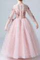 Little girl's princess dress in soft tulle with embroidered long sleeves - Ref TQ016 - 05
