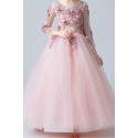 Robe princesse petite fille rose en tulle douce manches longues brodées - Ref TQ016 - 06