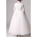 Robe princesse petite fille blanche en tulle douce manches mi longues brodées - Ref TQ017 - 02