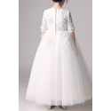 White princess dress in soft tulle with embroidered mid-length sleeves - Ref TQ017 - 02