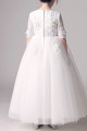 White princess dress in soft tulle with embroidered mid-length sleeves - Ref TQ017 - 02