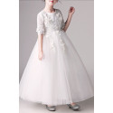 Robe princesse petite fille blanche en tulle douce manches mi longues brodées - Ref TQ017 - 03