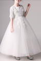 White princess dress in soft tulle with embroidered mid-length sleeves - Ref TQ017 - 03
