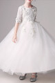 White princess dress in soft tulle with embroidered mid-length sleeves - Ref TQ017 - 04