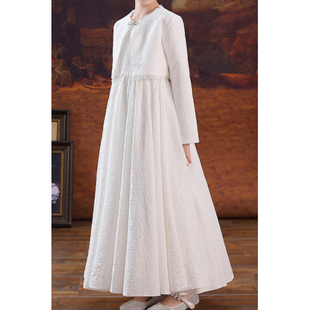 Jolie robe longue blanche en organza avec boléro assorti pour petite fille