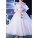 Robe princesse petite fille blanche en tulle brodé avec jolies manches tombantes - Ref TQ019 - 02