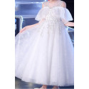 Little girl's white princess dress in embroidered tulle with pretty dropped sleeves - Ref TQ019 - 03