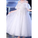 Robe princesse petite fille blanche en tulle brodé avec jolies manches tombantes - Ref TQ019 - 03