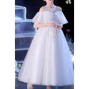 Robe princesse petite fille blanche en tulle brodé avec jolies manches tombantes - Ref TQ019 - 04