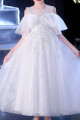 Robe princesse petite fille blanche en tulle brodé avec jolies manches tombantes - Ref TQ019 - 05