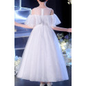 Robe princesse petite fille blanche en tulle brodé avec jolies manches tombantes - Ref TQ019 - 06