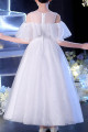 Robe princesse petite fille blanche en tulle brodé avec jolies manches tombantes - Ref TQ019 - 06