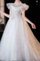 White tulle princess dress with train and short butterfly sleeves for little girl - Ref TQ021 - 03