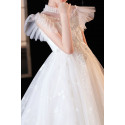 Robe princesse en tulle blanc avec traine et manches courtes papillons pour petite fille - Ref TQ021 - 05