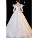 Robe princesse en tulle blanc avec traine et manches courtes papillons pour petite fille - Ref TQ021 - 06