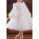 Jolie robe petite fille courte blanche en tulle avec haut et manches stylées - Ref TQ022 - 02