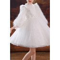 Pretty little girl's short white tulle dress with stylish top and sleeves - Ref TQ022 - 02