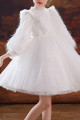 Jolie robe petite fille courte blanche en tulle avec haut et manches stylées - Ref TQ022 - 02