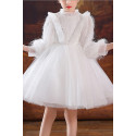 Pretty little girl's short white tulle dress with stylish top and sleeves - Ref TQ022 - 03