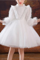 Pretty little girl's short white tulle dress with stylish top and sleeves - Ref TQ022 - 03