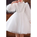 Jolie robe petite fille courte blanche en tulle avec haut et manches stylées - Ref TQ022 - 04