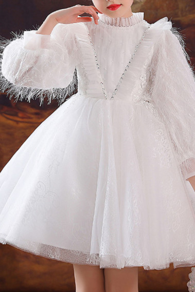 Pretty little girl's short white tulle dress with stylish top and sleeves - TQ022 #1