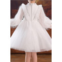 Jolie robe petite fille courte blanche en tulle avec haut et manches stylées - Ref TQ022 - 05