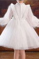 Jolie robe petite fille courte blanche en tulle avec haut et manches stylées - Ref TQ022 - 05