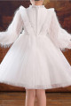 Pretty little girl's short white tulle dress with stylish top and sleeves - Ref TQ022 - 05