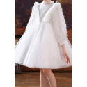 Jolie robe petite fille courte blanche en tulle avec haut et manches stylées - Ref TQ022 - 06