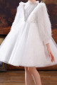 Jolie robe petite fille courte blanche en tulle avec haut et manches stylées - Ref TQ022 - 06