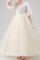 Off-white princess little girl dress in soft tulle with short puff sleeves - Ref TQ023 - 02