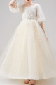 Robe princesse petite fille blanc cassé en tulle douce avec manches bouffantes - Ref TQ023 - 02