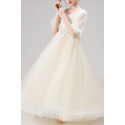 Robe princesse petite fille blanc cassé en tulle douce avec manches bouffantes - Ref TQ023 - 03