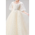 Off-white princess little girl dress in soft tulle with short puff sleeves - Ref TQ023 - 04