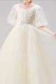 Off-white princess little girl dress in soft tulle with short puff sleeves - Ref TQ023 - 04