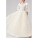 Robe princesse petite fille blanc cassé en tulle douce avec manches bouffantes - Ref TQ023 - 05