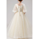 Off-white princess little girl dress in soft tulle with short puff sleeves - Ref TQ023 - 06