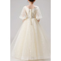 Robe princesse petite fille blanc cassé en tulle douce avec manches bouffantes - Ref TQ023 - 06