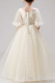 Robe princesse petite fille blanc cassé en tulle douce avec manches bouffantes - Ref TQ023 - 06