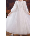 Jolie Robe petite fille blanche en tulle avec haut et manches longues stylés - Ref TQ024 - 02